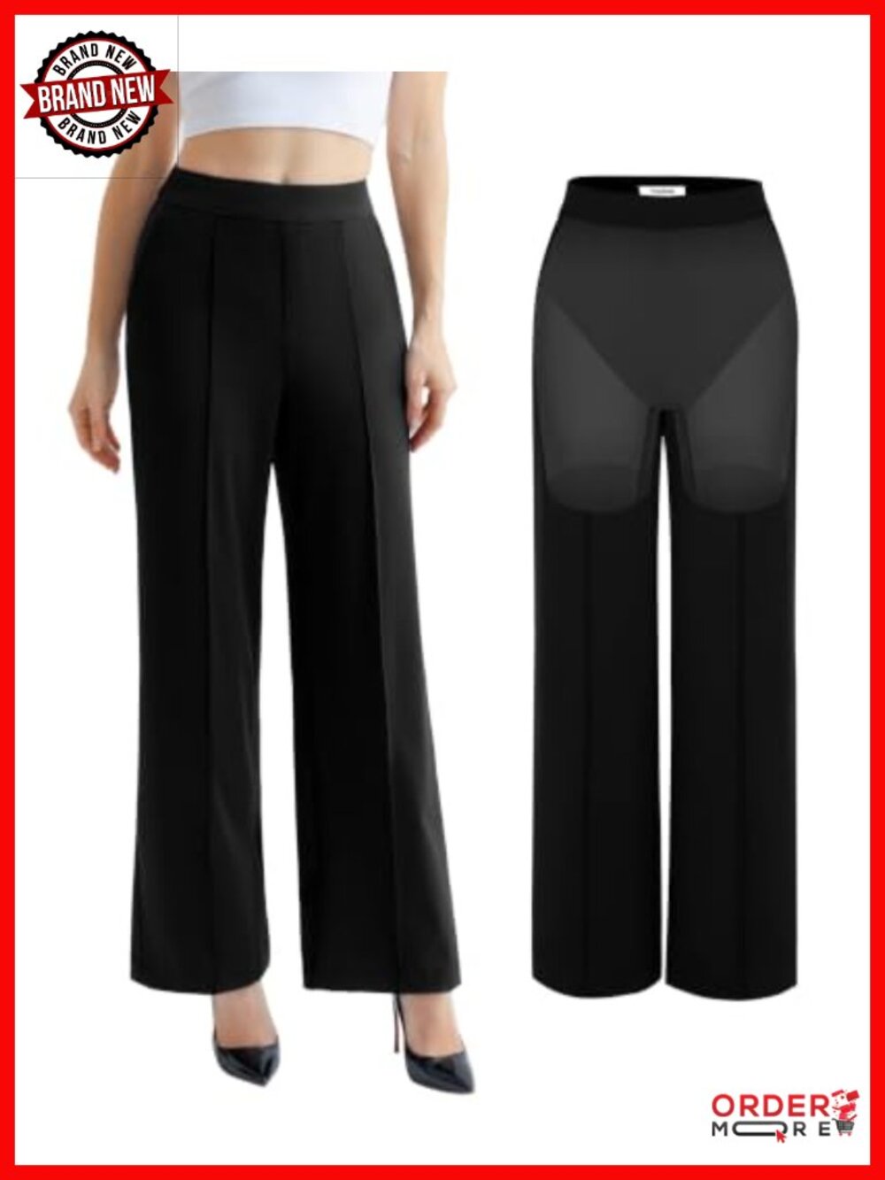 Women's Shapewear Dress Pants Tummy Control Pockets Wide Leg